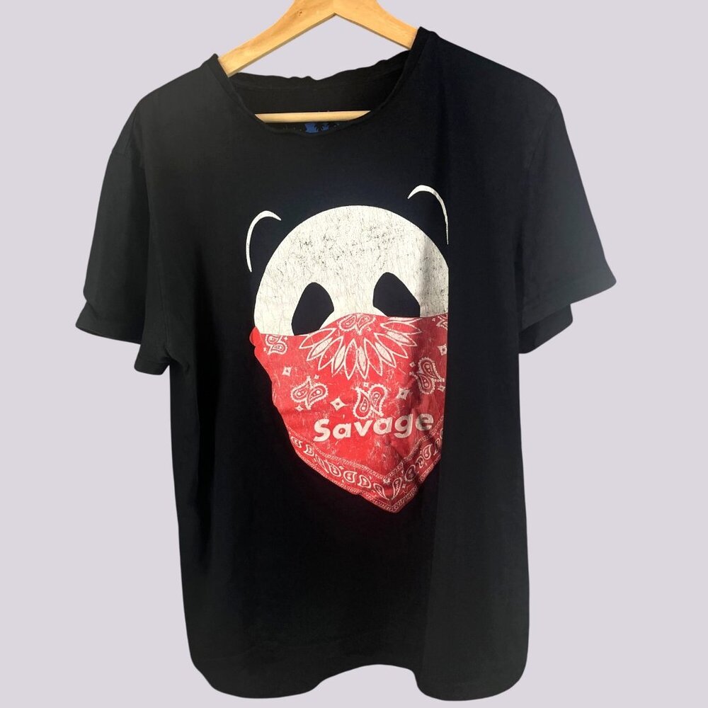 Local Notoriety Large Black T-Shirt Savage Panda Bandana Graphic